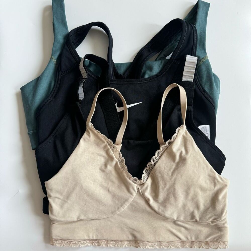 Nike Size Small Sports Bra Infinity Lace Cream Black Dri Fit Racerback Adjustabl